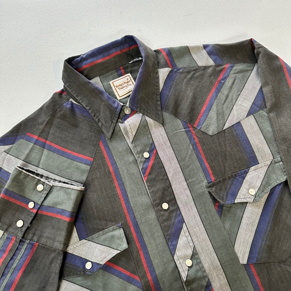 Western Plains Vintage Trading Co Shirt Mens XL Multi Stripe Pearl Snap Western